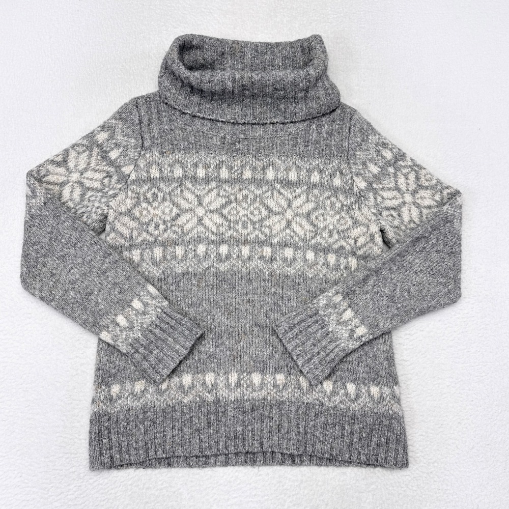 LL Bean Sweater Womens Size Medium Gray Wool Blend Fair Isle Cowl Neck Pullover